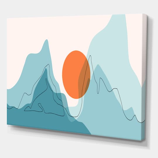 Designart - Red Moon Over Abstract Blue Mountains I